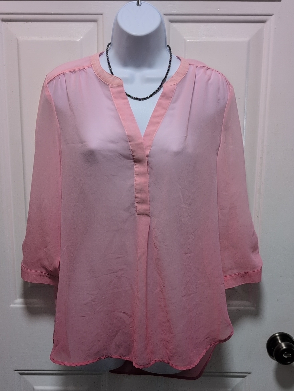 Denver Hayes Light Pink Split V-Neck Blouse
